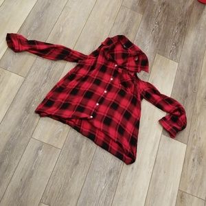 Cold shoulder button down top